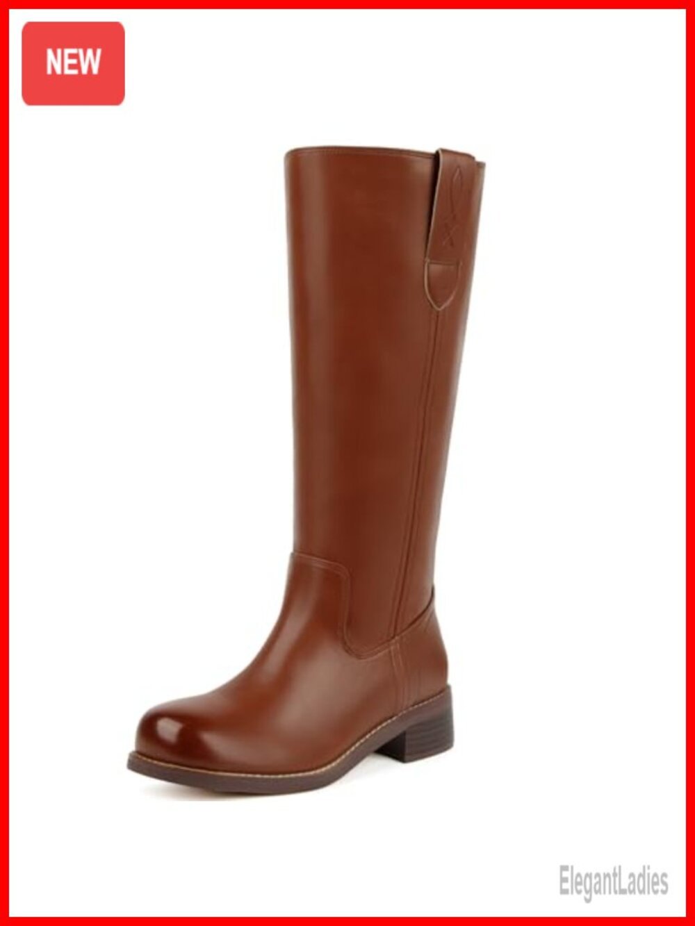 Knee High Boots Round Toe Low Heel Moto Pull On Tall Vegan Synthetic Leather